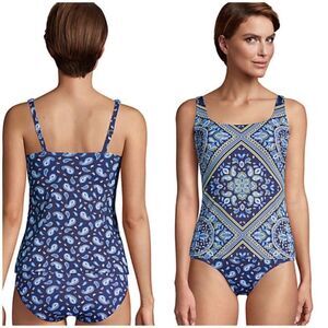 Land’s End Plus Standard underwire adjustable strap navy paisley Tankini Various
